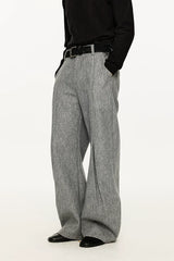 Men's Embroidered Curved Pleated Woolen Pants