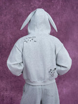Men's Gray Bunny Ears Printed Hoodie