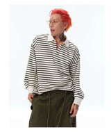 Men's Long Sleeve Striped Cotton Polo