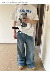 Wide Leg Cuffed Washed Jeans