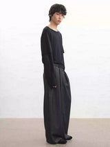 Ribbed Waist Striped Pleated Pants
