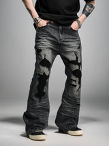 Distressed Gray Wash Relaxed Curved Jeans