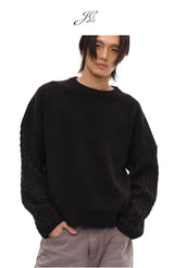 Cable Knit Cotton Drop Shoulder Sweater