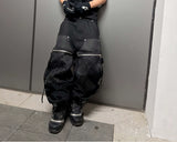 Black Waxed Straight Mesh Cord Jeans