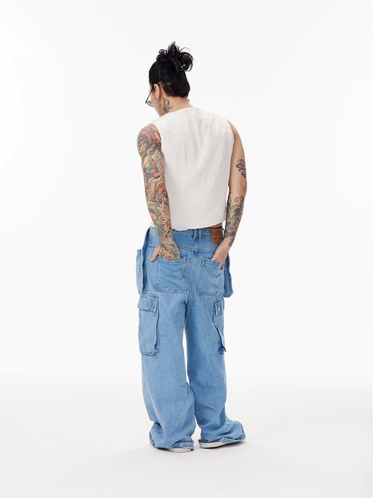 White Cropped V-neck Tencel Vest Unisex