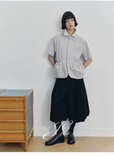 Black Pleated Leaf Jacquard Cropped Skort