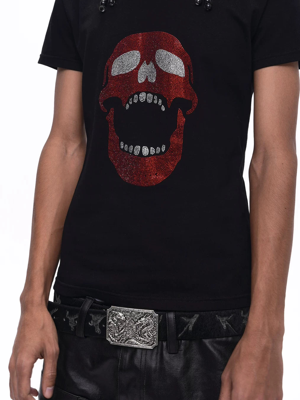Demon Skull Rhinestone Print Crew Neck Tee