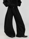 Black Pleated Curved Wide Leg Pants