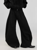 Black Pleated Curved Wide Leg Pants