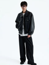 Vintage Faux Leather Multi-Pocket Cropped Jacket