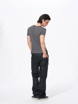 Slim Fit Letter Print Striped Tees