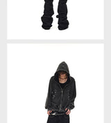 Distressed Waffle Riveted Zip-Up Hoodie