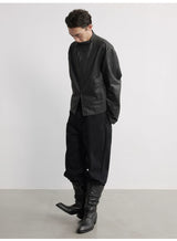 Leather Jacket With Irregular Snap Collar