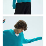 V-Neck Three-Color Waffle Lace Knit Sweater