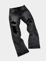 Distressed Gray Wash Relaxed Curved Jeans
