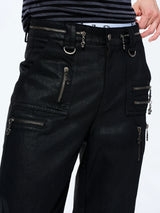 Men's Metallic Zip Waxed Straight Jeans