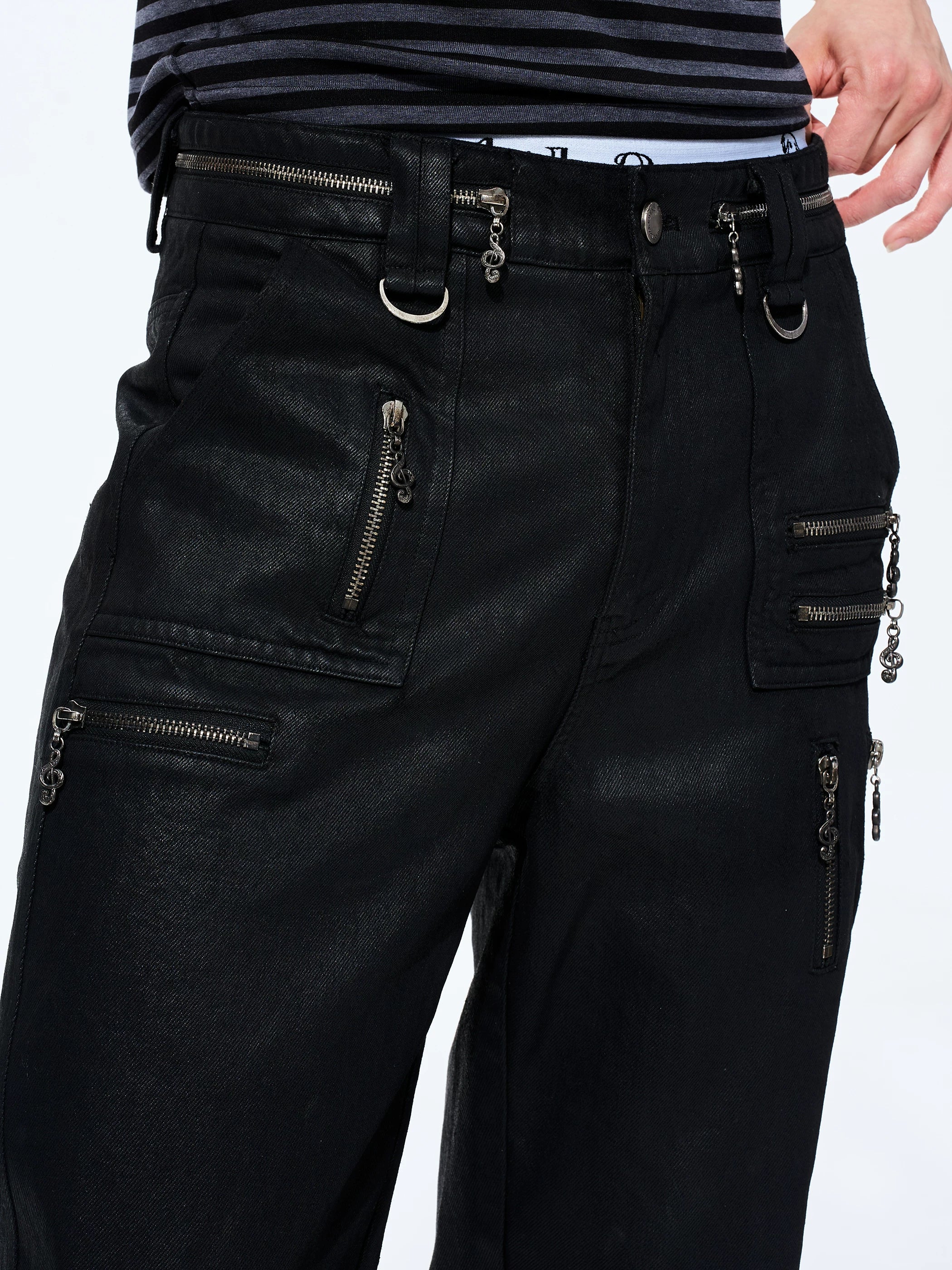 Men's Metallic Zip Waxed Straight Jeans