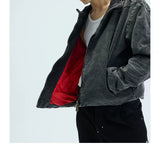 Cropped Loose Red Lined Puffer Coat