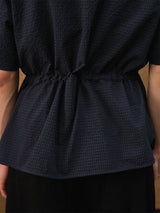 Short Sleeve Bubble Pleat Drawstring Shirt