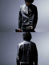 Black Distressed Riveted Fleece Shearling Jacket