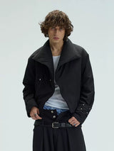 Two-Tone Single-Button Split Turtleneck Down Coat