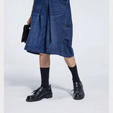Special Waistband Tailored Washed Denim Shorts