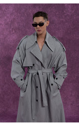 Belted Vintage Taupe Striped Cape Coat