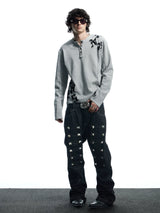 Punk Raw Denim Straight Flare Jeans
