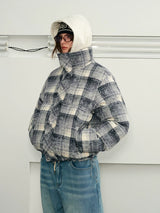 Detachable Hooded Plaid Puffer Coat