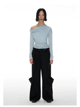 Dual Pocket Pleated Straight Flared Pants