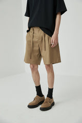 Draped Drawstring Elastic Waist Pleated Shorts