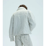 Two-Tone Single-Button Split Turtleneck Down Coat