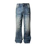 Heavy Wash Lightning Crack Flare Jeans