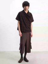Pleated Cross Collar Plaid Tee