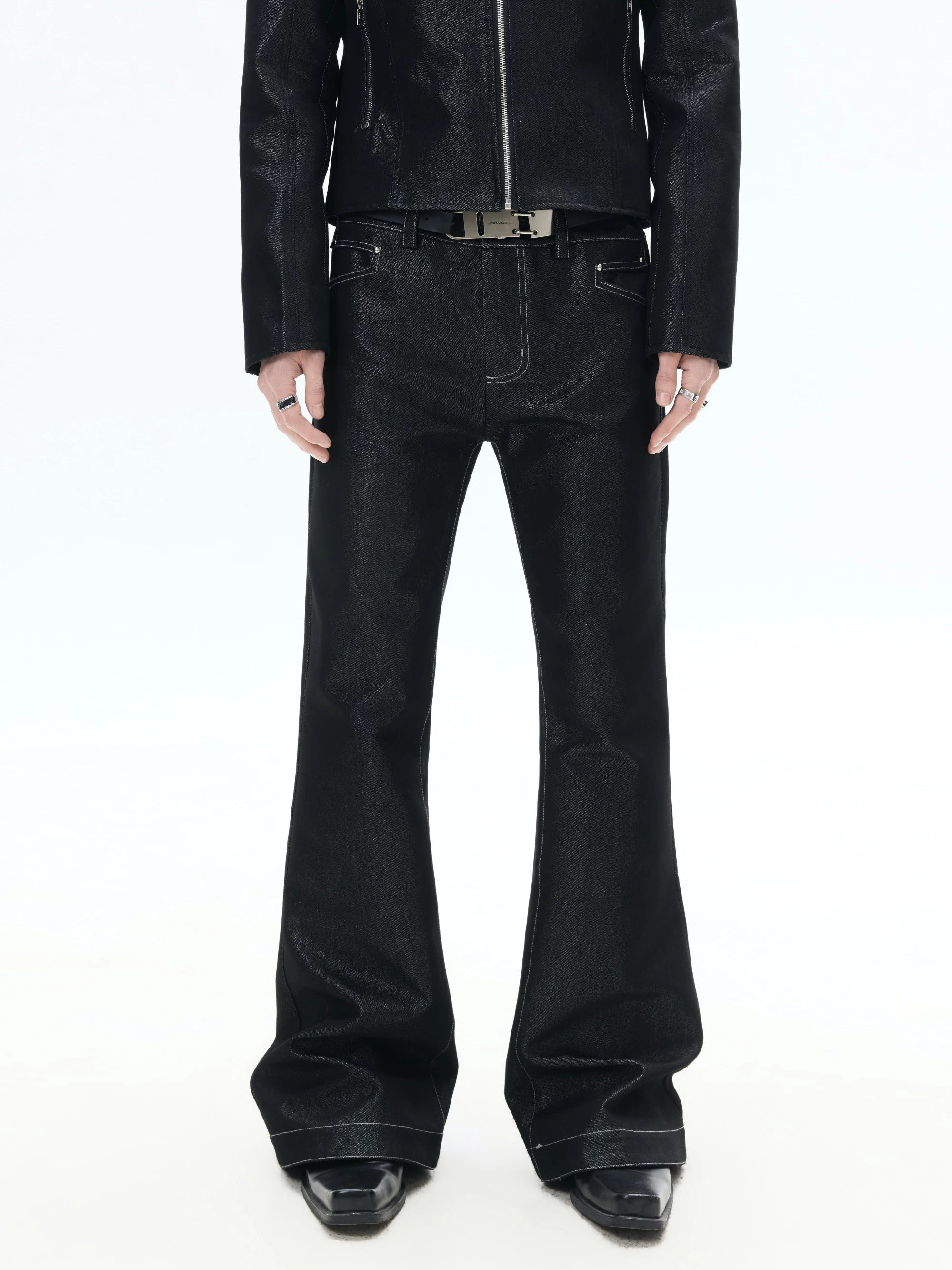 Mid Rise Flare Silver Riveted Jeans