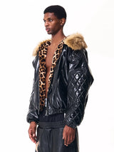 Men's Reversible Quilted Leopard Leather Jacket