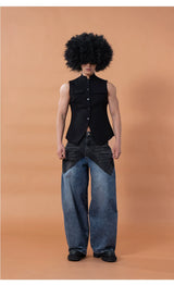 Men's Blue Wide Leg Distressed Jeans