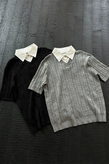 Wool Lyocell Fake Two-piece Knit Tee