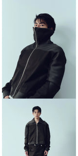 Army Green Ribbed Zip Lapel Jacket