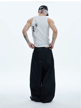 Fitted Cross Print Ribbed Tank Tops