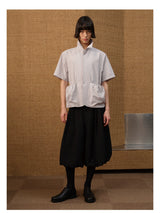 Short Sleeve Bubble Pleat Drawstring Shirt