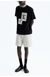 Frayed Printed Cotton Crew Neck Tee