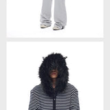 Men's Striped Fur Collar Hoodie