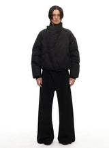 Slightly Curved Asymmetric Pleated Wool Pants