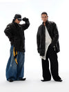 Men's Waist-cinched Mid-length Goatskin Jacket