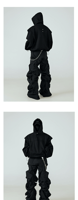 Black Pleated Wide Leg Casual Pants