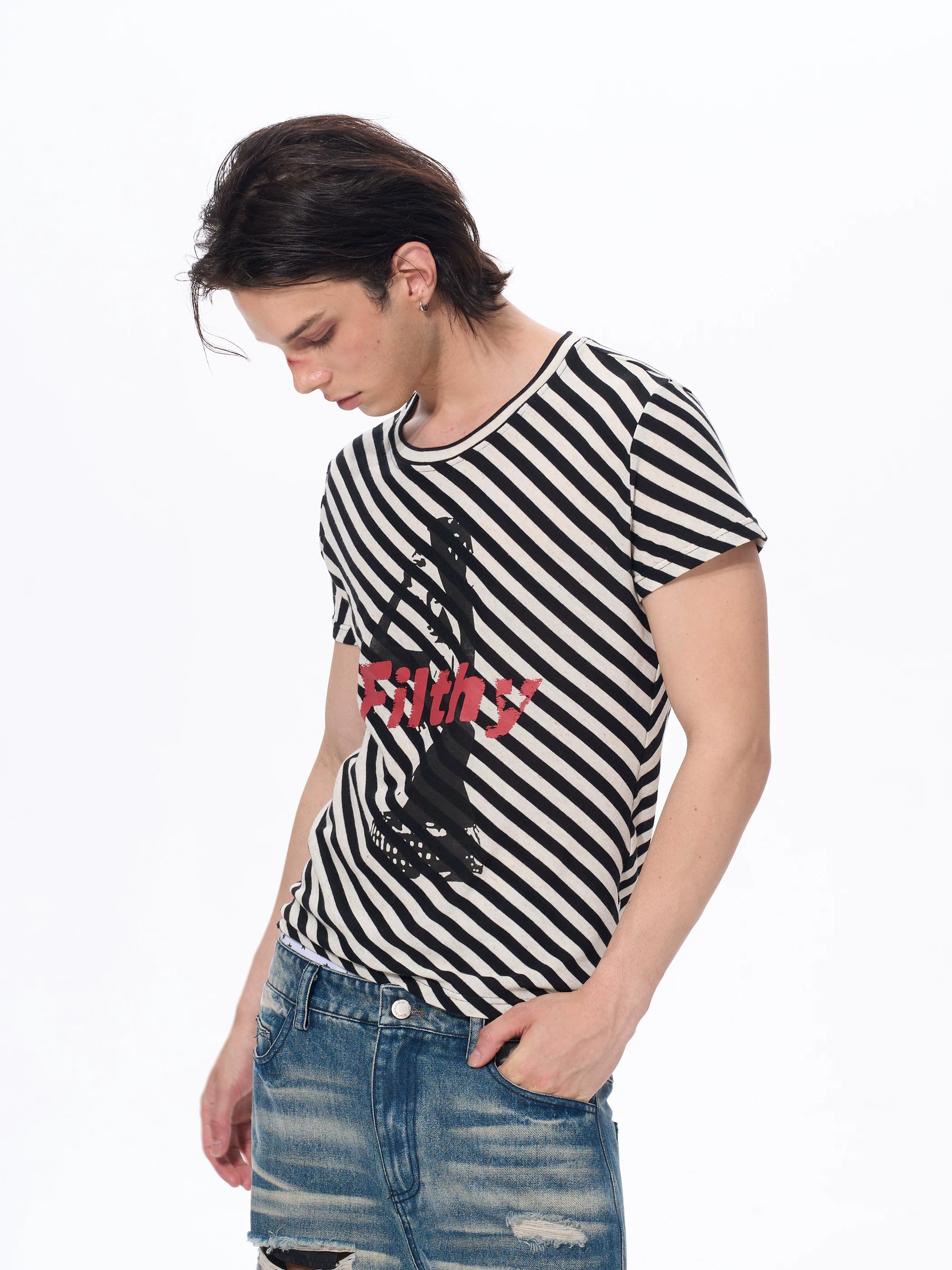 Letter Print Striped Short Sleeve Tees