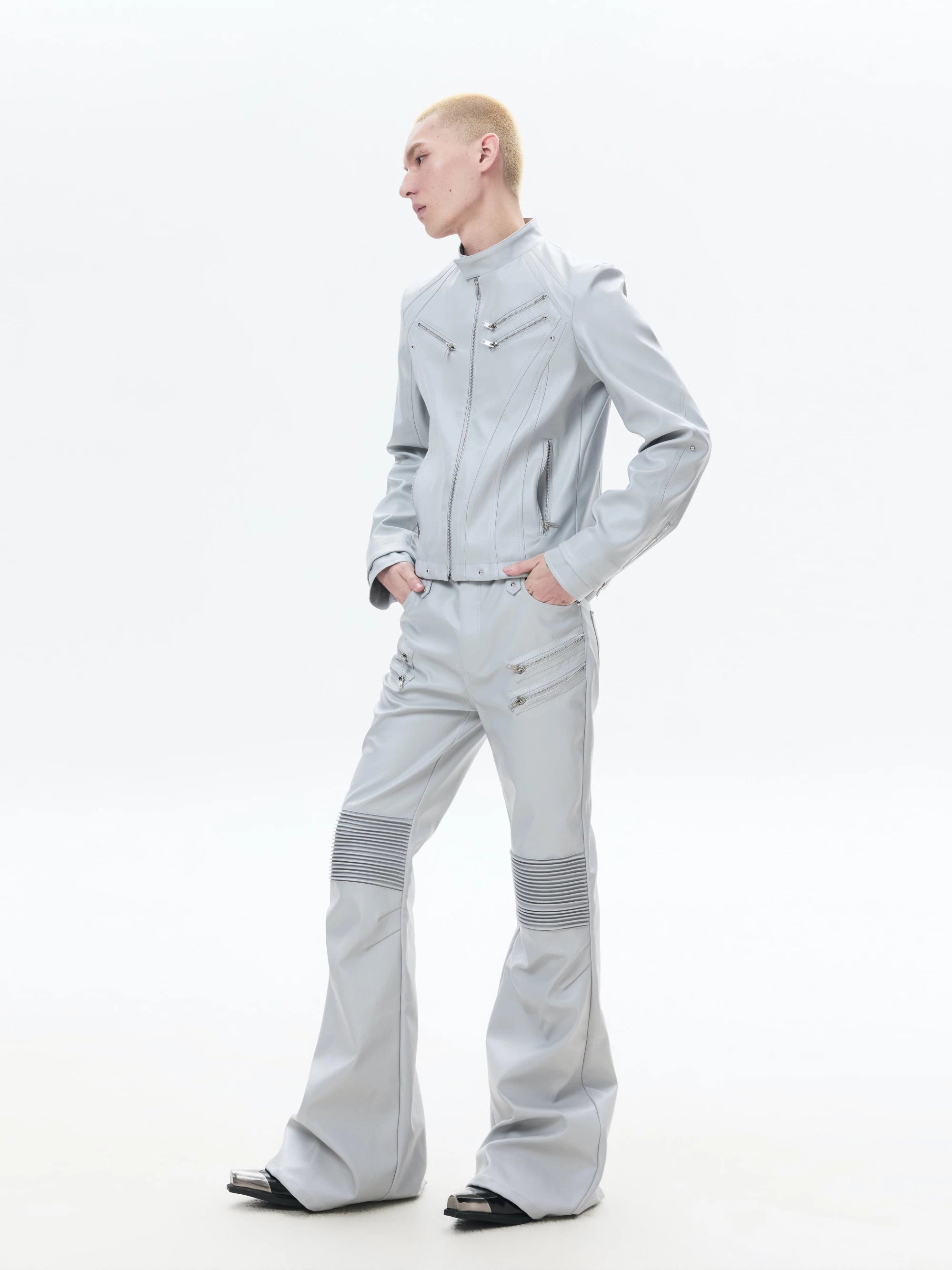 Zipped Fitted Short Biker Jacket