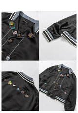 Ribbed Collar Shell Button Acetate Jacket