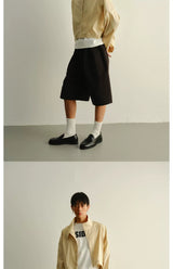 Solid Pleated Drawstring Casual Shorts